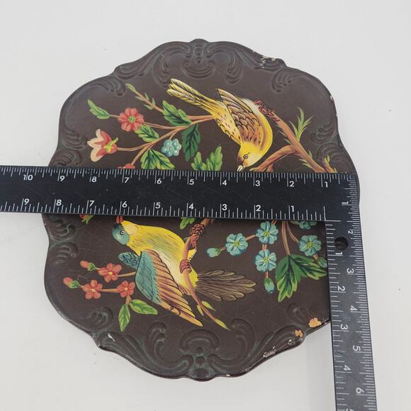 Vintage Handpainted Floral & Fauna Bird Tray Plate Ceramic Moody Cottagecore - Picture 4 of 9